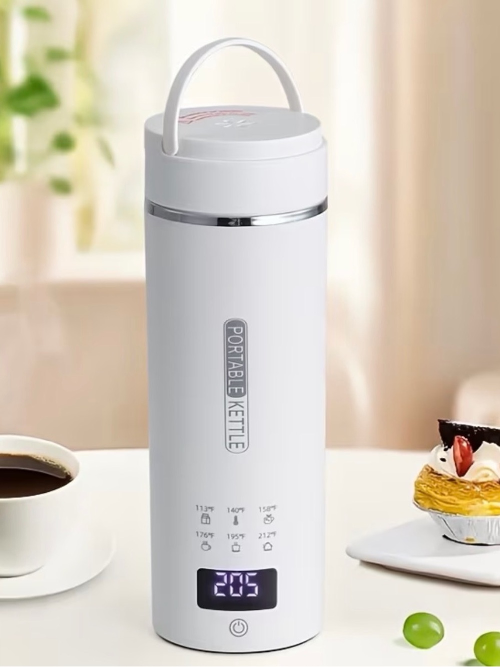 White Portable Kettle with Digital Display